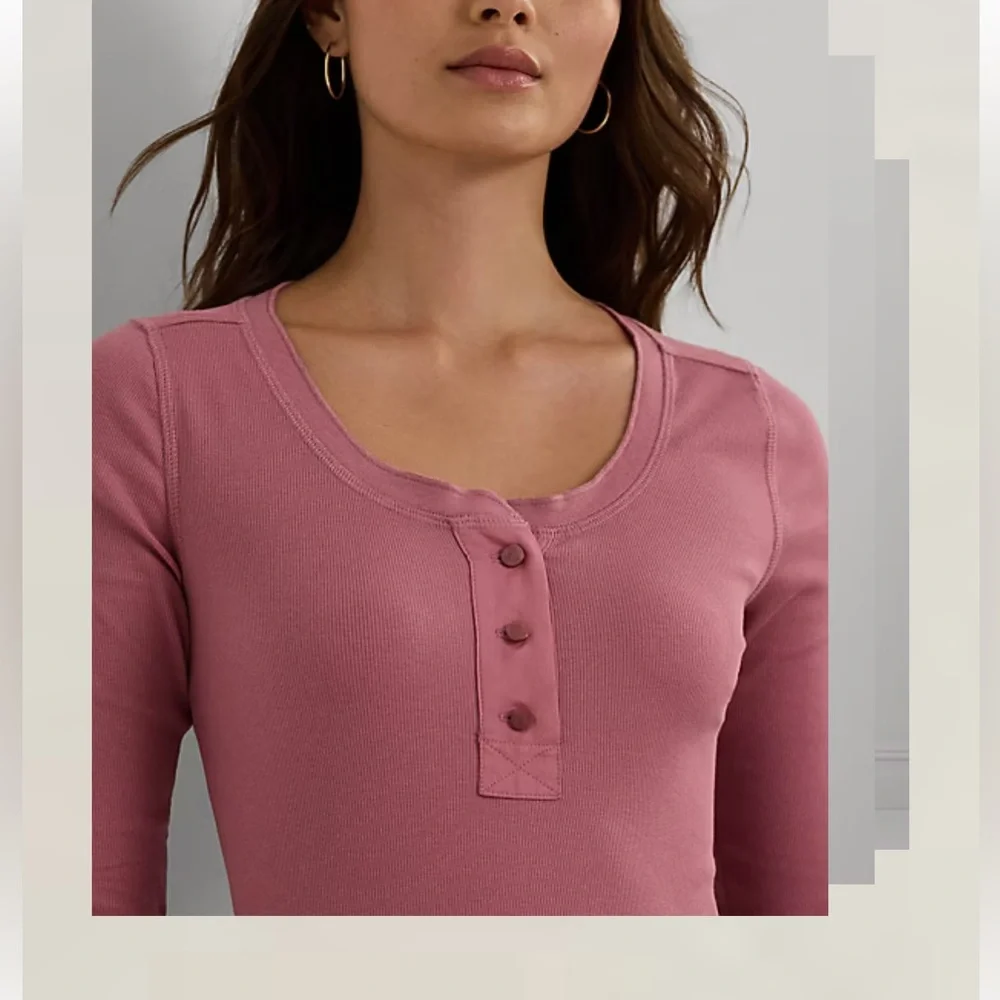 Lauren Ralph Lauren Henley Cotton Long Sleeve Size Medium - Picture 1 of 12